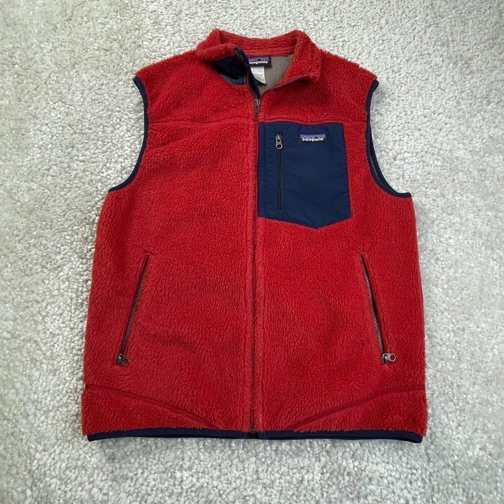 Patagonia Classic Retro-X Sherpa Fleece Vest Red Navy Blue Mens Medium